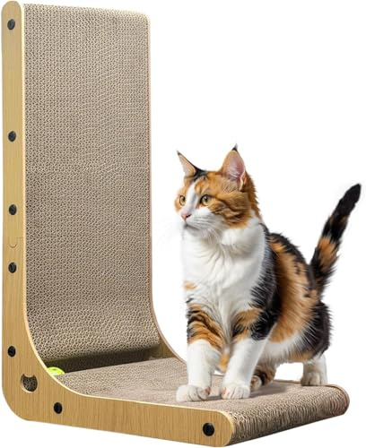 NOT JUST A BOX - Tiragraffi per Gatti a Forma di L in Cartone - Altezza 68 cm, Design Moderno, Ideale per Affilare le Unghie e Giocare