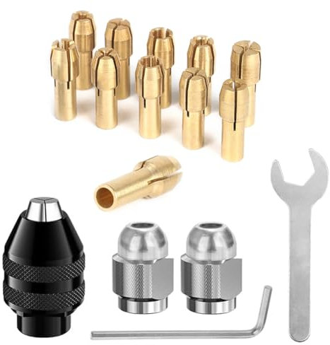 Saipor 16pcs Mandrin à Pinces, 4486 Mandrin à Changement Rapide + Remplacement 4485 Pince de Serrage en Laiton Écrou (0.5-3.2mm) Mandrins de Perçage Sans Clé pour Modèle 4000, 3000, 8200, 7700