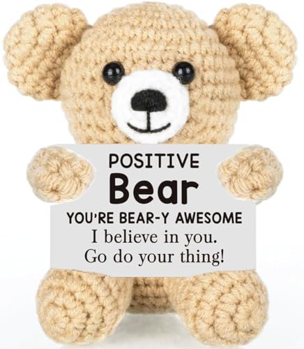 ZYJBD Lustige Positive Geschenke,Handgemachte Gehäkelt Kuscheltier,Inspirierende Mutmacher Deko,Motivationsgeschenke für Frauen Männer,Geburtstagsgeschenk Glücksbringer Partydekoration (Kleiner Bär)