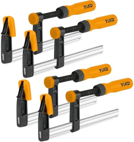 WiseLifeTech Bar Clamps for Woodworking 4 Pack 6 Inch F Clamp Set 300 lbs Clamping Force Ergonomic Grip Glue Up Clamps for DIY Crafts