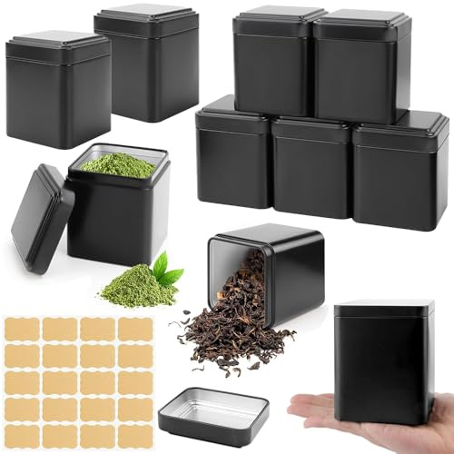 SKJJM Juego de 10 tarros de té clásicos rectangulares, de metal, con densidad aromática, color negro, rectangular, para azúcar, granos de café, especias, dulces, nueces, especias