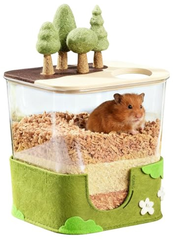 Qiwieod Caja de baño de arena para hámster, hábitat para animales pequeños, para enriquecimiento de jaulas, entrenamiento, reducción del estrés, actividades diarias y