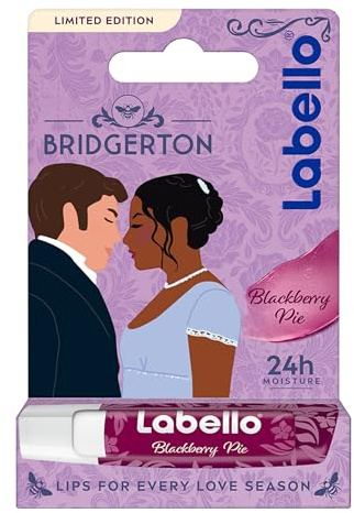 Labello Bridgerton Limited Edition Blackberry Pie 4.8 g, Balsamo labbra colorato in edizione limitata, Burrocacao labbra lip balm idratante 24h con aroma di Mora e dal colore brillante