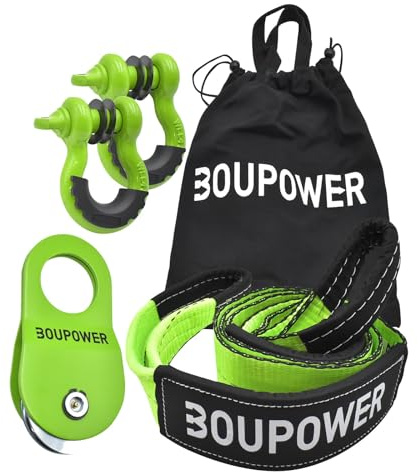 Garvee Kit de récupération 10T pour treuil – Poulie de mouflage Robuste, Sangle de Protection d’Arbre 7,6x244 cm, 2 manilles D 2cm – Accessoires pour 4x4, SUV, Camion, ATV – Vert