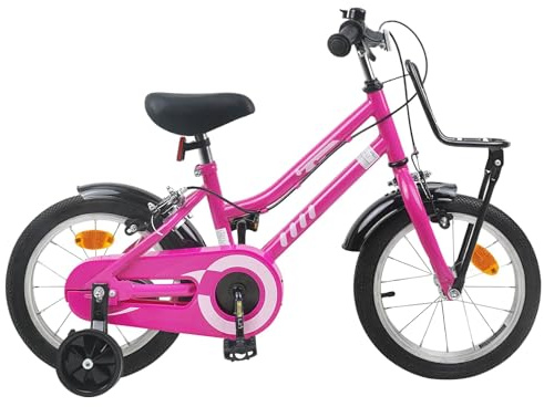 LoogCape barncykel tum för 2–4 år gammal, rosa, svart med stålram, teleskopsadelstöd, fälgbroms, skyddsplåt, ringklocka, stativ, reflektorer, lämplig för stad, fritid och vardag