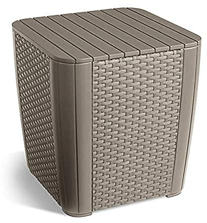 Allibert by Keter Luzon Table de Jardin Plate en Osier Cappuccino Couvercle Amovible avec Espace de Rangement Plastique Aspect rotin Plat