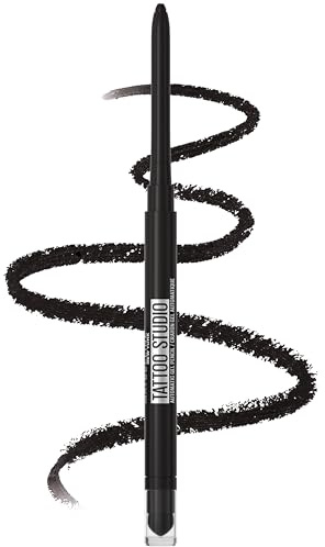 Maybelline Tattoo Studio Automatic Gel Pencil Waterproof Eyeliner, Blendable, Smudge Resistant, Matte Eyeliner For Up To 36HR Wear, Pitch Black (Smokey Black), Packaging May Vary
