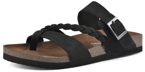 WHITE MOUNTAIN Shoes Hazy Footbed Sandal, Black/Nubuck, 8 M