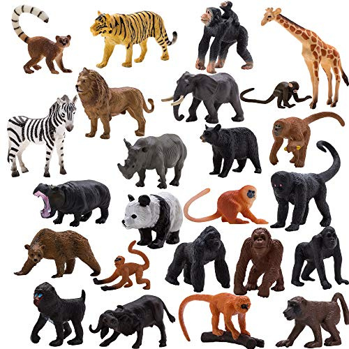 Kunyida Animals Figures,24 Pcs Realistic Animal Toy Set with Lion,Panda,Monkey,Zebra,Tiger,Elephant,Giraffe etc,Cake Toppers Birthday Gift for Kids