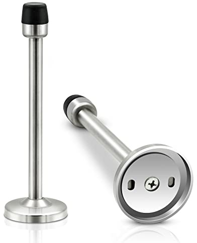 Lot de 2 butées de porte chromées 150 mm caoutchouc brossé plinthes murales inox tampon pare-chocs protection murale argentée