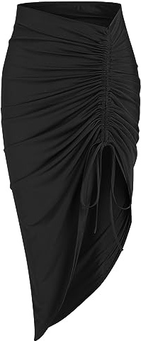 ZAFUL Skirts for Women Sexy Slit Side Front Ruched Skirt High Waist Bodycon Asymmetrical Drawstring Skirt(S,BA-Black)