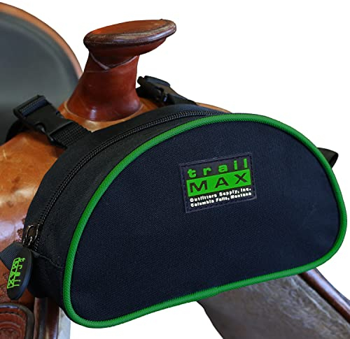 TrailMax Original Pommel Pocket Satteltasche für Western- & Endurance-Sättel; Handy-Sattelhorntasche; Satteltasche für Pferde; Trail Riding Handy-Pommeltasche; grüne Paspelierung