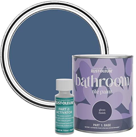 Rust-Oleum Blue Water-Resistant Bathroom Tile Paint in Gloss Finish - Ink Blue 750ml