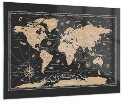 Vidrios decorativos 100x70cm Cuadro Sobre Vidrio Moderno Mapa Del Mundo Antiguo Retro Grande Cocina Cuadros Pared Impresiones Decoracion Salon Impresión en Cristal Wall Art Prints GAA100x70-5430