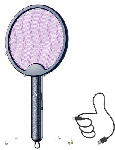 Electric Fly Swatter Rechargeable Mosquito Fly Killer 4in1 Fly Zapper Racket Bug Zapper Typec Fly Catcher with Ultraviolet Lamp Wasp Bug Zapper Indoor Home Outdoor Backyard Terrace Camping -Navy Blue