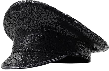 Makamsui Kvinnor glitter paljett kapten hatt militär keps för festival disco fest sergeant keps sjöman hatt, Svart, en storlek