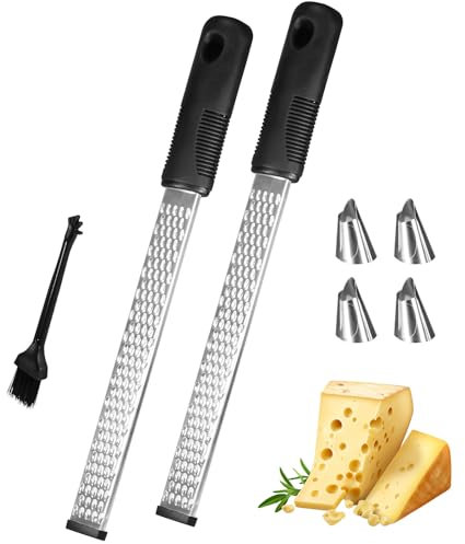 2 Pezzi Grattugia Limone Affilata Acciaio Inox, Robusto Grattugia Agrumi Manuale Nero, Universale Kitchen Fine Zenzero Grattugia con Manico, Multifunzionale Premium Grattugia Kit per Frutta Verdura