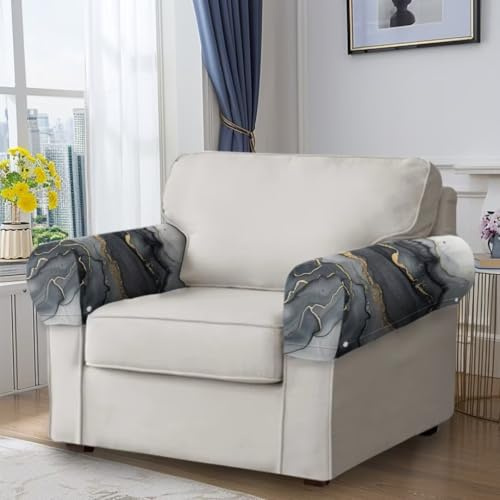 GOSTONG 2Pcs Stretch Armrest Covers for Chairs Couch Sofa Marble Print Armchair Slipcovers for Recliner Sofa with Twist Pins Couch Cushion Covers Sofa Cushion Covers