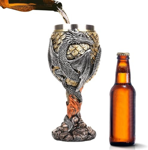 Copa de dragón | Cáliz de vino medieval de acero inoxidable, seguro, multiusos, copa de cáliz medieval para beber y reunir a diario