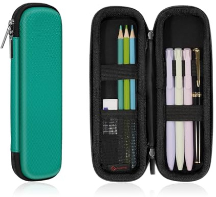 FINPAC Rigida Astuccio per Matite, EVA Astucci Portamatite per Ufficio Scuola, Antiurto Custodia per Penne Stilografiche e Pennini (Solo Custodia), (Verde scuro)