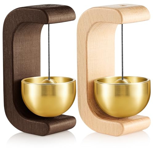Zonon 2 Pcs Magnetic Wooden Wind Chime Doorbell Decoration Shopkeepers Bell for Door Opening C Shape for Housewarming Gift Refrigerator Room Garden Restaurant (Black Walnut,Nature Beech)