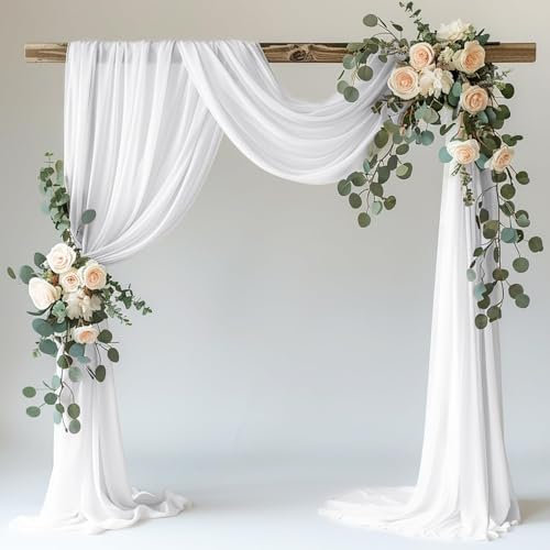 SHUOHONG Cenefa de Boda Cortinas de Gasa, Cortina de Arco de Boda Malla 75x600 cm, Cortina Transversal de Tul Transparente, Decoración a Mano Libre para Fotografía, Fiesta, Boda, Cumpleaños (Blanco)