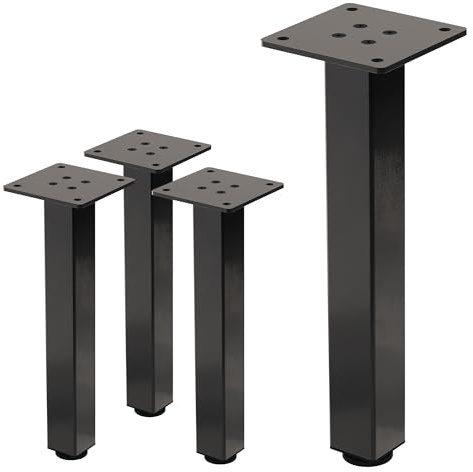 ML-Design Lot de 4 Pieds de Table I-Design 30 cm, Gris Foncé, Industriel, en Acier Laqué, Carré, Profil 4x4 cm, Pieds de Meuble Réglables en Hauteur 1-4 cm, Pieds de Support de Table Basse Banc Buffet