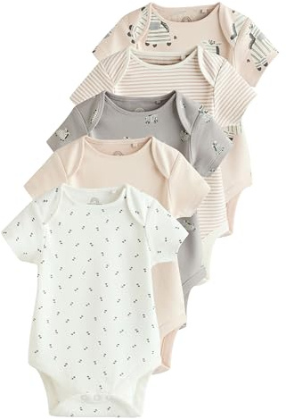NEXT Body à manches courtes 100% coton pour bébé, lot de 5 Grey Zebra 1 Mois