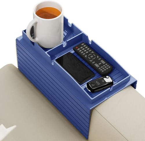 Vassoio per divano con portabicchieri – vassoio da divano con clip – bracciolo in silicone anti-fuoriuscita, tavolo per letto, auto, per organizzare soggiorno, spiaggia, picnic, TV, guardare spuntini