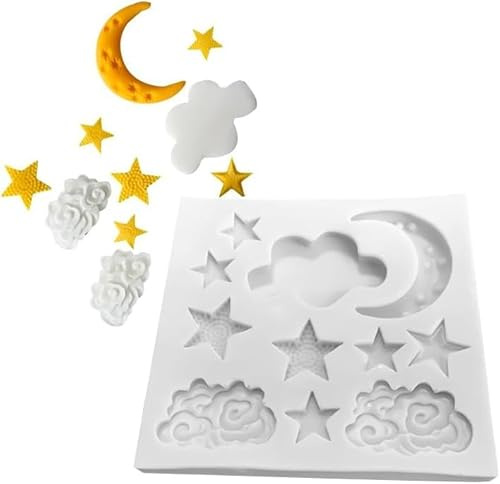 1 stampo in silicone a forma di stella, luna e nuvola, per fondente, caramelle, cioccolato, torte, fondente, biscotti, nuvole, fondente, luna, per dolci, torte, decorazioni per dolci e caramelle