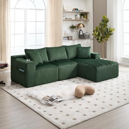 Arhatreya Modern 3-sitsig Modulär Soffa, Gästsoffa, Grön, Corduroy, Skum, 257 × 90–160 × 62 cm