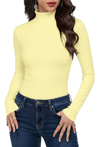 Cuptacc Camiseta Mujer Manga Larga Camisetas Cuello Alto Térmicas Camisa Mujer Ajustado T Shirt Sólido Basica Túnica