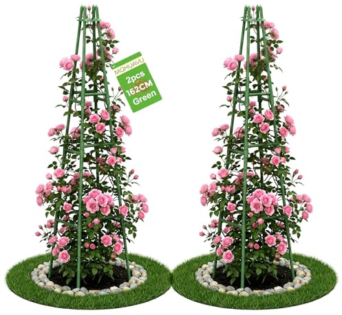 Paquete de 2 Obeliscos de Jardín, 162CM Soportes para Plantas Trepadoras Exterior y Macetas Interior, Estructuras Metálicas Antióxido para Rosas, Clematis, Enredaderas y Hortalizas