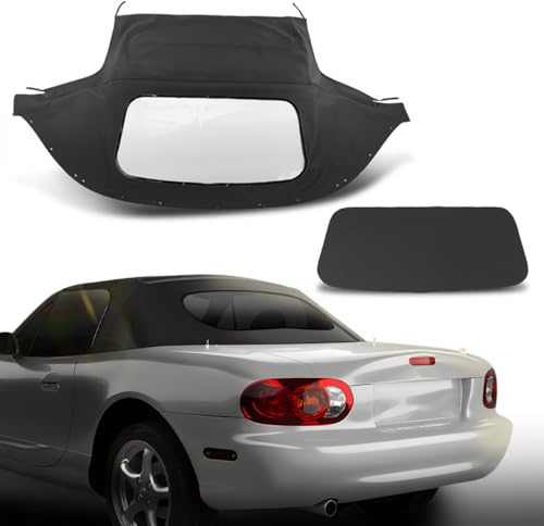 GRAND ORANGE Convertible Soft Top w/ Plastic Window Compatible with Mazda Miata 1990-2005 Black Leather PU Convertible Top Replacement