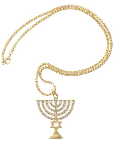 minkissy Collana Ebraica Hanukkah Ciondolo Menorah a 9 Teste in Cristallo Dorato, Collana Ciondolo Stella di David Strass, Gioiello Religioso Unisex per Celebrazioni e Regali Natalizi
