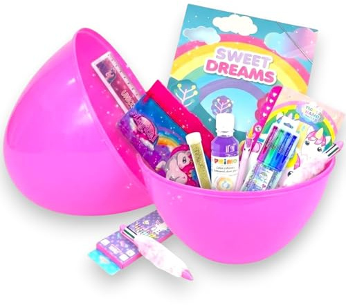 KORAT - Uovo Sorpresa Unicorno per Bambina Kit Scuola, Bellezza, Make Up, Disegno o Music Grande Uovo Rosa con Zaino e Accessori Unicorni Pasqualone Idea Regalo Compleanno Pasqua (Unicorno Disegno)