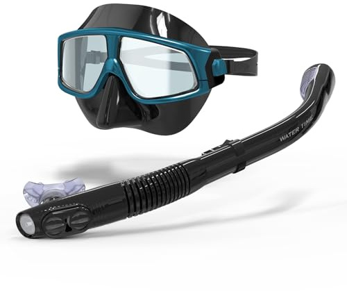 WATER TIME Set de Snorkeling Vue Large – Tuba 3-Vannes Dry Top, Verre PC Anti-Buée Intégré, Protection UV, Masque Silicone Liquide Souple
