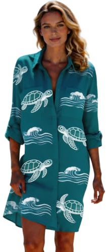 FANSU Robe Chemise de Plage Femme Ete Mi Longue, Cache-Maillot de Bain pour Femme Robe Chemise Grande Taille à Boutons pour Vêtement de Plage Été, Piscine