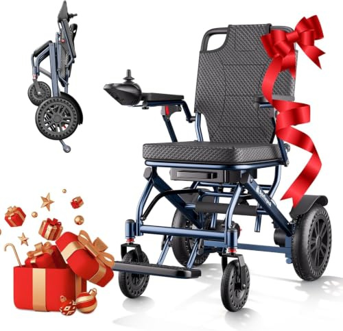 ByteTecpeak D14 Silla de ruedas eléctrica plegable ligera, autonomía 25km, motor 500W,estructura aleación aluminio, cumple con los estándares de transporte aéreo, carga 150kg-Azul