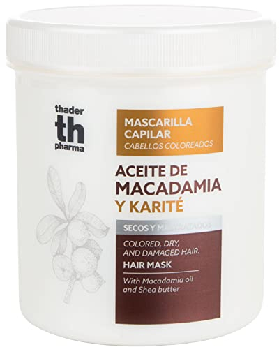 Thader Pharma Masque capillaire à la Macadamia et au Karité, idéal pour les cheveux colorés, secs ou abîmés, 700 ml