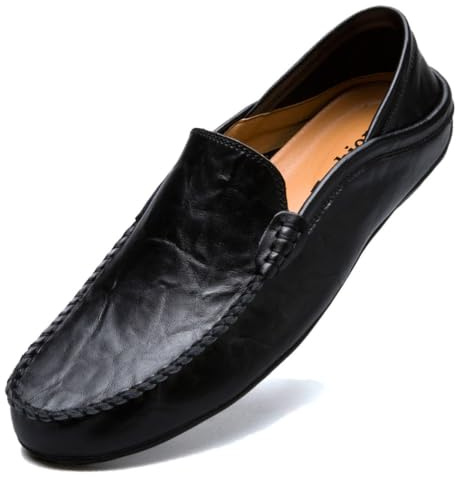 Unitysow Mocasines Hombres Zapatos de Vestir Casuales Holgazanes Slip On Verano Plano Cuero Zapatos de Conducción Zapatillas Negro 42EU