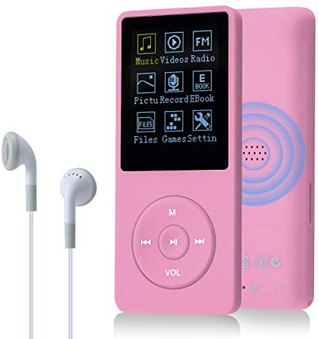 COVVY 8GB Reproductores de música portátiles mp3 de, Soporte para Tarjetas de Memoria SD de hasta 64 GB, Calidad de Sonido sin pérdida, Soporte para música/Video/Radio/grabación(8G,Rosado)