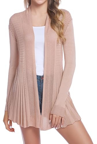 Sykooria Strickjacke Damen Lang Leichte Cardigan Sommer Herbst Gestrickt Strickpullover Offene Pullover Elegant Longstrickjacke Khaki XL