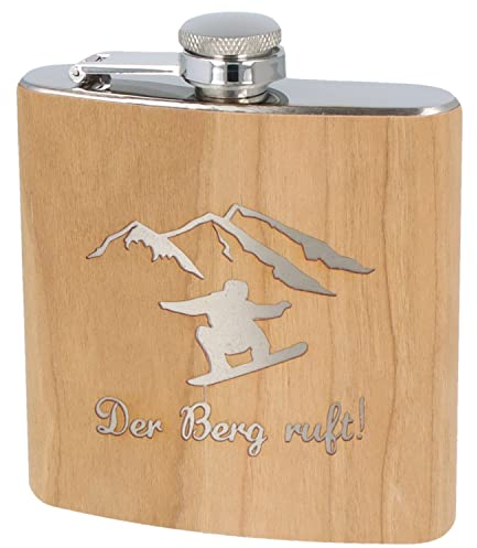 Spruchreif | Flachmann aus Edelstahl mit Gravur „Der Berg ruft!“ | Geschenkidee für Ski- & Snowboarder | Perfekt für Après-Ski & Winterabenteuer
