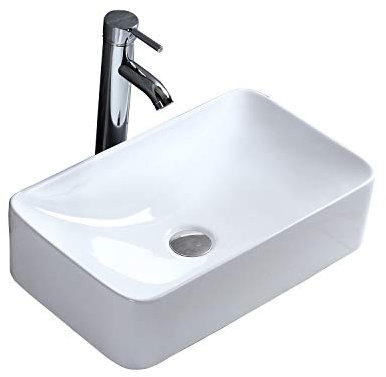 Wash Basin Counter Top Mounted Ceramic Sink Gloss White Rectangle Freestanding Washbasin Modern Sleek Design for Contemporary Life Perfect for Cloakroom Bathroom Office Toilet Rectangle(470*290*125mm)