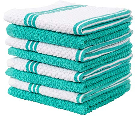 Living Fashions 8 Pack Dish Cloths for Washing Dishes - 100% Cotton Absorbent Dish Towels Size 12 x 12 - Perfect Rags for Washing Dishes - Kitchen Rags and Washcloths for Dishes (Turquoise)
