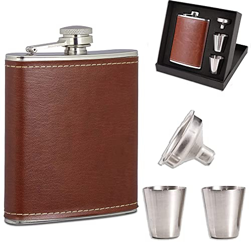 Fiaschette Acciaio Inox, Bottiglia Liquore Acciaio Inossidabile 8oz, Fiaschetta Portatile Metallo, Fiaschetta Alcol Fiaschetta Tascabile con Tappo a Vite, per Whisky e Alcolici Vari (Marrone)