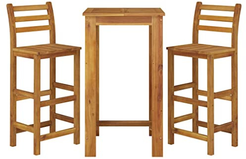 vidaXL Ensemble de Bar de Jardin 3 pcs, Table et Chaises avec Repose-Pieds, Ensemble de Meubles de Terrasse Extérieur, Bois d'Acacia Solide