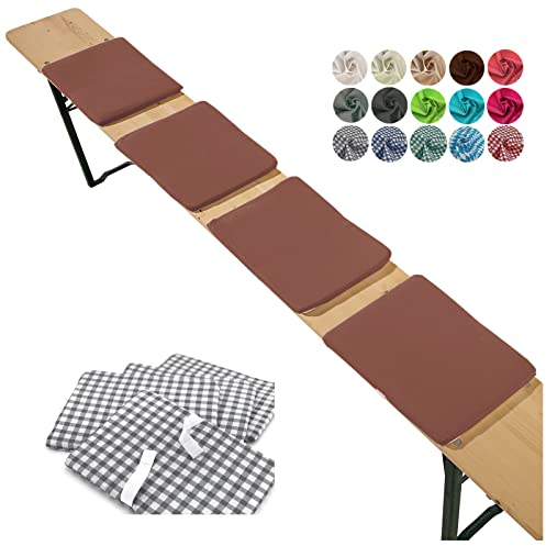 heimtexland ® Sitzkissen 4er Set Bierbank Polster Auflage Bierzeltgarnitur Garten Deko Kissen Typ859 Braun