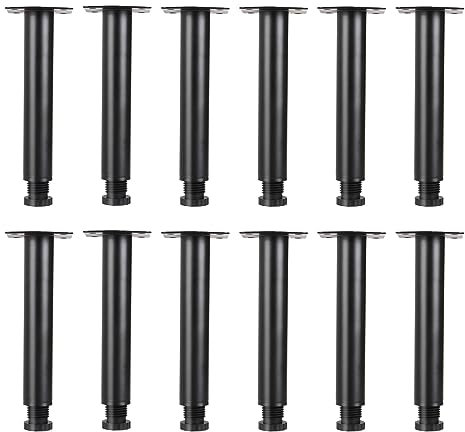 GOYADA - Juego de 12 patas de muebles ajustables de 15 cm, patas de muebles redondas de metal para muebles, sofá, sofá, armario, altura ajustable 0-10 mm, con 48 tornillos